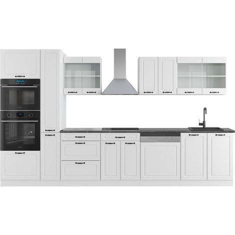 Mueble de cocina R-Line, Casa de campo blanca/blanca, 350 cm con armario alto, ET Antracita, Vicco (1/5)