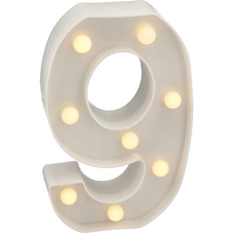 LED-beleuchtete Zahl 9, warmweißes Licht (3000 K), 22 cm große Kunststoffziffer, für die Innendekoration, batteriebetrieben (1/5)