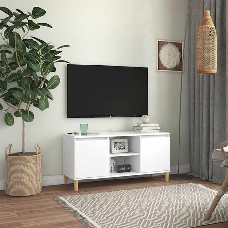 vidaXL Mueble de TV con patas de madera maciza blanco 103,5x35x50 cm (1/5)