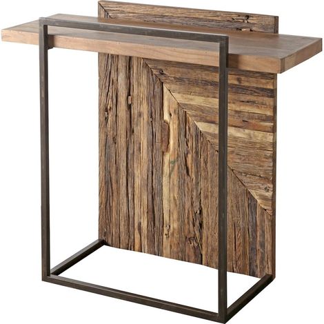 Console design bois recyclé et métal style naturel industriel - bois foncé et métal noir