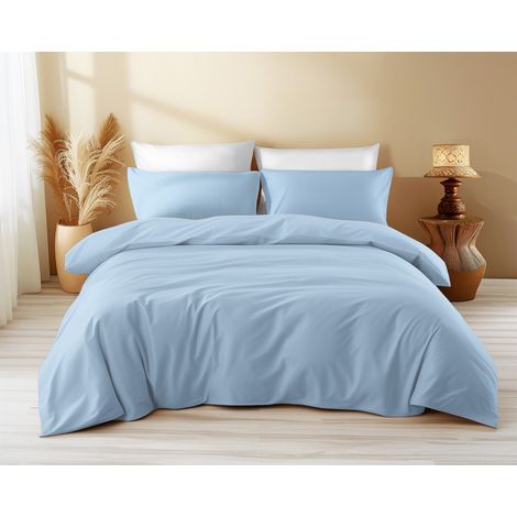 Copripiumino in Cotone Tinta Unita Azzurro - Tempo di Dormire, 100% Puro Cotone, Morbido, Traspirante, Made in Italy Cm. 155X200