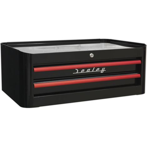 Sealey Mid-Box 2 Drawer Retro Style - Black with Red Anodised Drawer Pulls AP28102BR