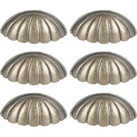Set di 6 pomelli vintage a forma di conchiglia per mobili – Maniglie nautiche in lega di zinco – Facili da installare su armadi e cassetti