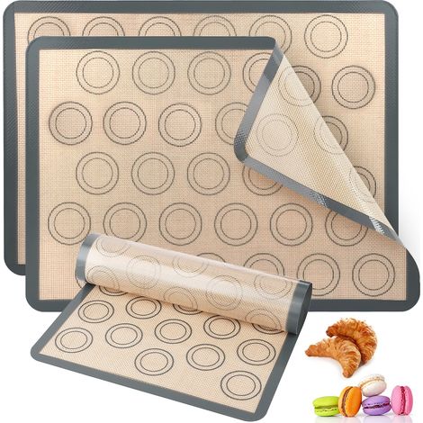 2Pièces Tapis de Cuisson en silicone,ectangulaie Tapis éutilisable en Silicone Anti-Adhésif,pou pou Macaons,Biscuits,Pizza,Cupcakes,le Fou et le Mico-Onde, Passe au Lave-Vaisselle (1/3)