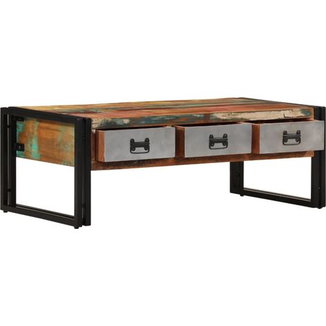 Maison Exclusive - Couchtisch mit 3 Schubladen Altholz Massiv 100