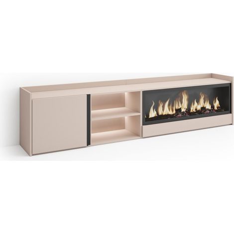 Skraut Home - Mueble TV, Televisión, Muebles de salón, almacenaje, 212x35x50cm, Para TV hasta 80", Chimenea eléctrica XXL, LED, Estilo Moderno, Beige (1/5)