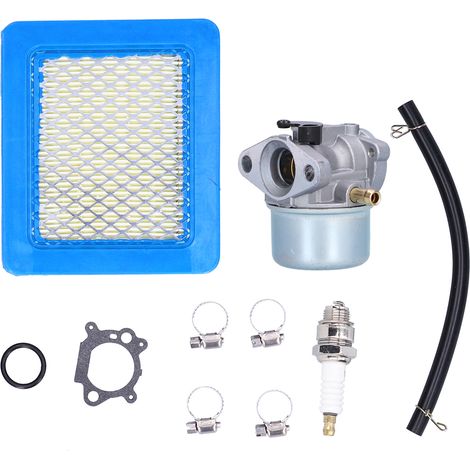 Kit de carburador con bujía, filtro de aire y manguera de combustible para cortacésped - Compatible con los modelos 498170, 799872 y 694202 - Aluminio (1/5)