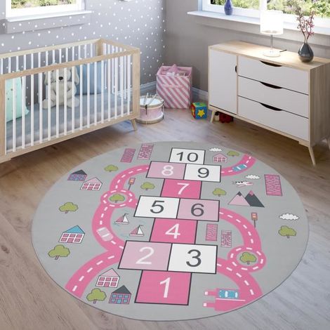 Tapis Pour Enfant Chambre D'Enfant, Tapis De Jeu Motif Rues, Marelle, Rose [Ø 200 cm rond] (1/4)