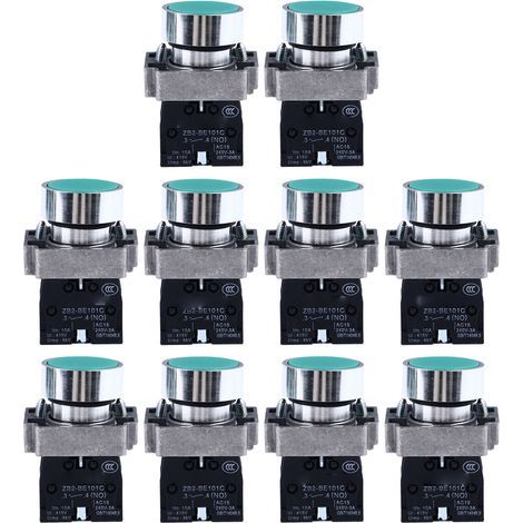 10 Stück selbstrückstellende Drucktaster, Flachkopf, Start/Stopp, 22-mm-Bohrung, AC240V XB2-BA31 (1/5)