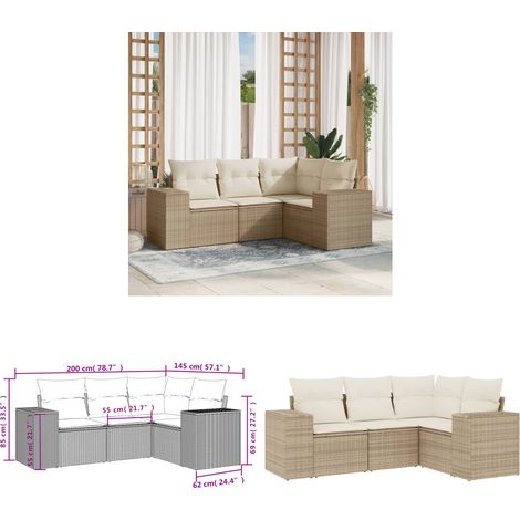 4-tlg. Garten-Sofagarnitur mit Kissen Beige Poly Rattan - Gartensorte - Esszimmergarnitur - Lounge Möbel - Outdoor Furniture - Gartenlounge - Home & Living (1/3)