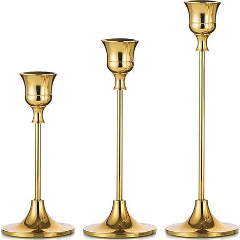 Bougeoir Chandelier 3 Pcs Rétro Métal Porte-Bougie Conique pour Mariage Noël aux Chandelles Dîner Banquet, Or Bougeoirs Porte-Bougies pour Salle À Manger Salon d'anniversaire Décor À Maison (1/5)