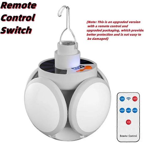Lampe torche LED solaire rechargeable USB/DC pour tente de randonnée, lampe de football portable, lampe torche, accessoires de camping, télécommande incluse. (1/5)