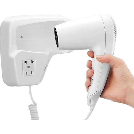 Sèche-cheveux mural avec prise murale pour salle de bain, hôtel, dressing, 1300 W, blanc (1/5)