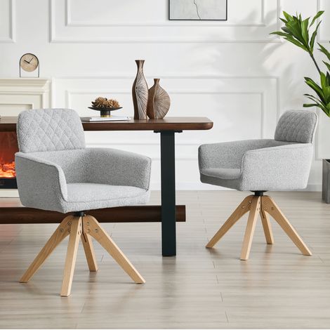 Lote de 2 sillas de comedor giratorias 360°, tejido gris claro, patas de madera, 85 cm (1/5)