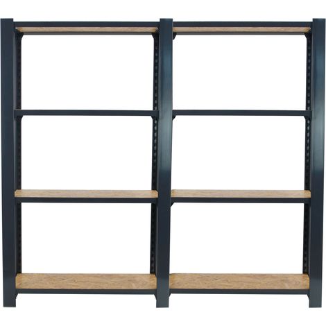 OFFICLICK Étagère 4 étagères en métal sans vis (150x160x30cm) ANTHRACITE ET OSB (1/5)