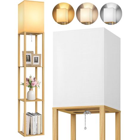 Lampadaire sur Pied Salon, Bois avec Étagères Bibliothèque haute, 3 températures de couleur, LED réglable, lecture, salon, chambre, bureau (1/5)