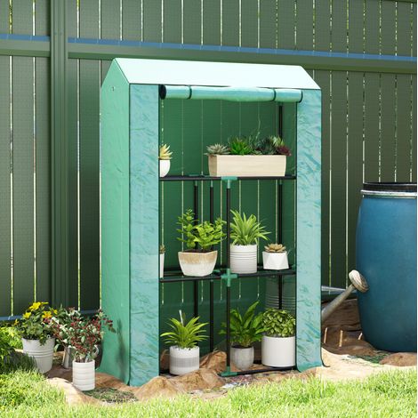 Serra per piante 100x40x150 cm, 3 ripiani, porta avvolgibile, struttura in acciaio, verde (1/5)