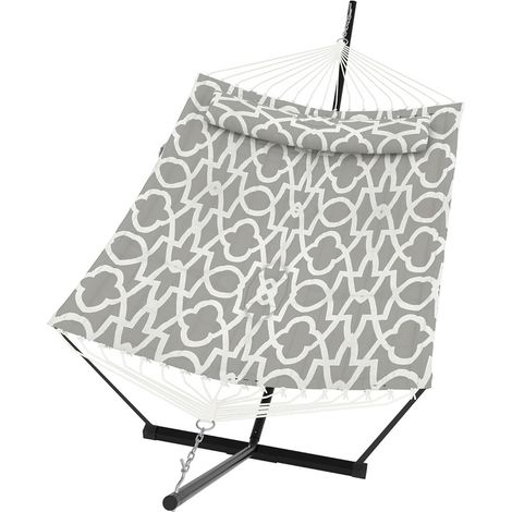 Hamac 2 Places avec Support - Hamac Double avec Oreiller et Corde d'Équilibre - Charge Max 205 kg - Jardin - Gris Clair (1/5)
