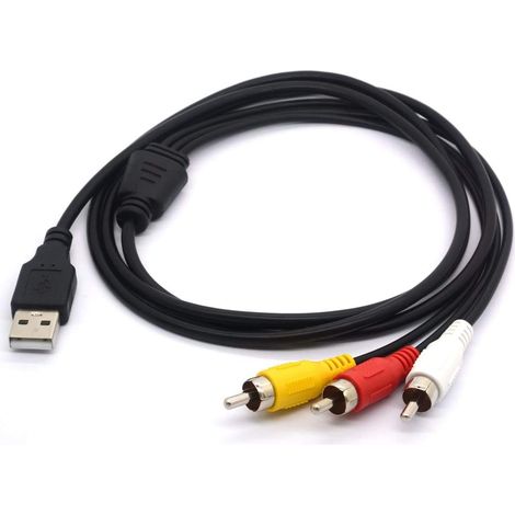 Câble USB vers 3 RCA, USB mâle vers 3 RCA mâles, câble répartiteur Caméscope Audio Vidéo AV Composite Extension Code pour Mac PC TV Convertisseur M/M 1,5 m (1/5)