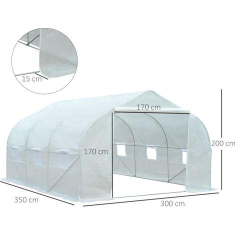 Serre blanche 3,5x3x3m aluminium protection UV et pare-vent,fenêtre treillis,idéale culture tomates et plantes jardin balcon.