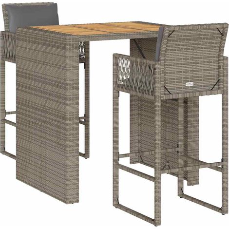 Maison Exclusive - 3-tlg. Gartenbar-Set mit Kissen Grau Poly Ratt