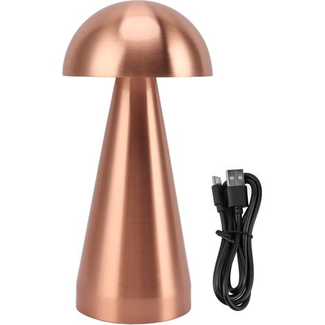 Ortviai Lampe de chevet sans fil en forme de champignon – LED dimmable, 3 températures de lumière, rechargeable USB, rose doré (1/5)