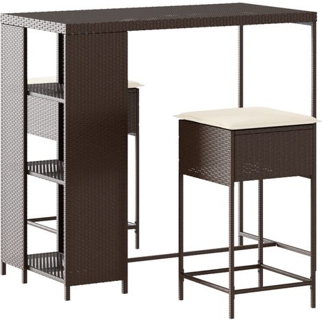 Maison Exclusive - Set Bar da Giardino 3 pz con Cuscini in Polyrattan Marrone