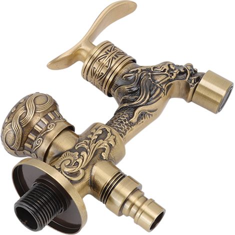 Robinet de lavabo à deux poignées et un trou, finition huilée, en laiton sculpté de dragon antique, pour lavabo sur comptoir. (1/5)