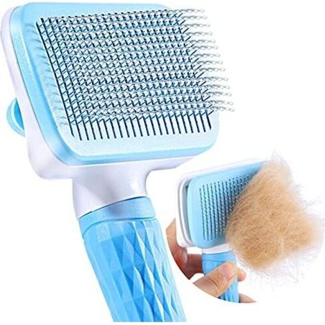 Brosse démêlante chien chat - Nettoyage automatique en un clic - Peigne anti-poils doux avec billes de massage - Pour chiens, chats et petits animaux - 1 pièce, bleu (1/4)