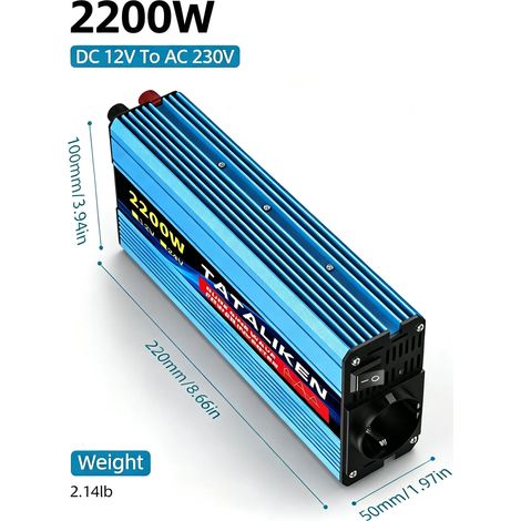 Tataliken Wechselrichter Reiner Sinus 2200W 12V auf 230V DC‑AC Spannungswandler für Wohnmobil, Camping, Notstromversorgung (1/5)