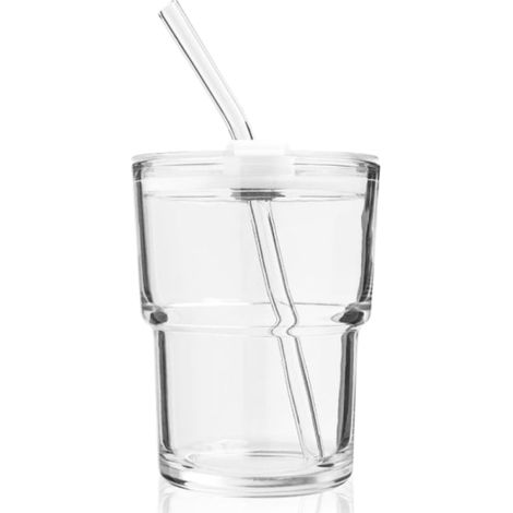 KLVGTIFS PU - Gobelet isotherme de 400 ml, tasse à café en verre avec paille et couvercle