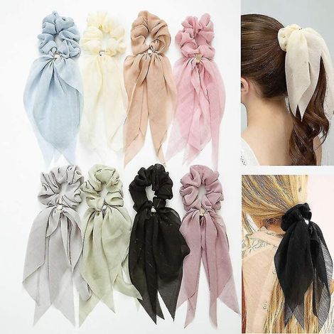Set mit 8 doppellagigen Chiffon-Haargummis mit Hasenohren für Pferdeschwänze (1/5)
