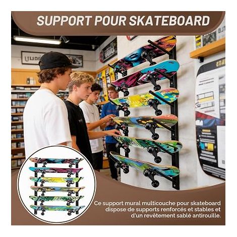Supporto Murale per Skateboard, Porta-Skateboard a Scaffale in Acciaio Nero, Supporto Portaoggetti Universale per Longboard, Snowboard e Wakeboard (1/4)