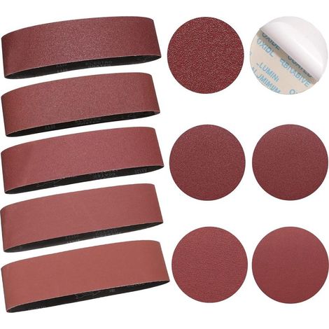 Cinghie e dischi abrasivi - Set da 28 pezzi composto da una cinghia abrasiva da 100x915 mm (2x60/80/120/240/320) e dischi abrasivi autoadesivi da 150 mm (3x80/100/120/180/240/400) per levigatrici a na (1/5)