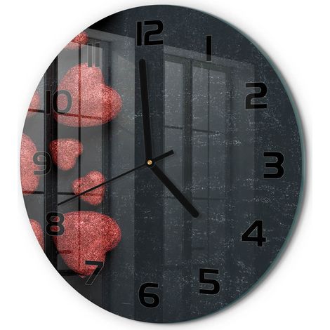 Horloge Murale Ronde Élégante et Fonctionnelle Verre Silencieuse Maison Cœurs sur la planche fi 30 cm (1/5)