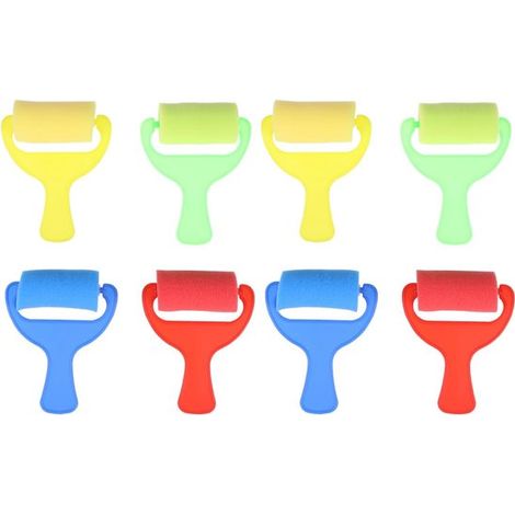 Ensemble de rouleaux en éponge pour peinture enfant - Rouleaux en éponge colorés avec manches en plastique - Rouge, jaune, bleu, vert - 8 pièces (1/5)