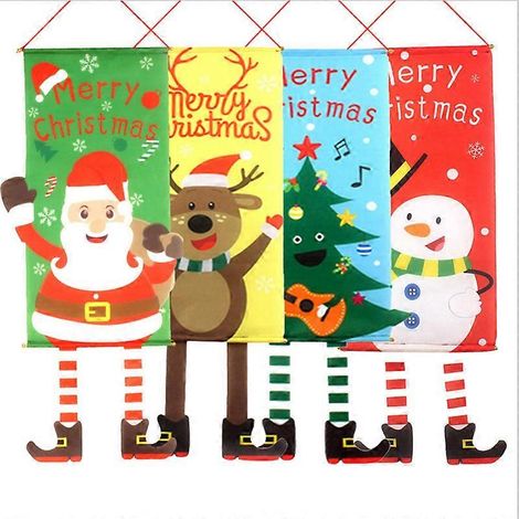 MIMIGO Paquete de 4 pancartas de letreros navideños para ventanas, bandera de tela navideña para decoración de puertas y porches, adorno colgante, bandera de Papá Noel para interiores y exteriores. (1/5)