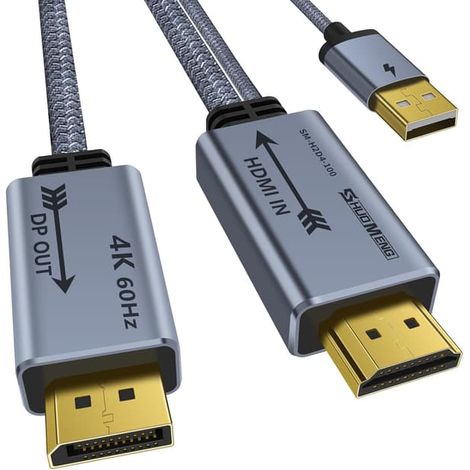 Adaptateur HDMI vers DisplayPort 4K à 60 Hz, 2K à 120 Hz, 1080p à 165 Hz, câble pour moniteur HDMI vers DisplayPort, 1 m / 3,3 pi (1/5)