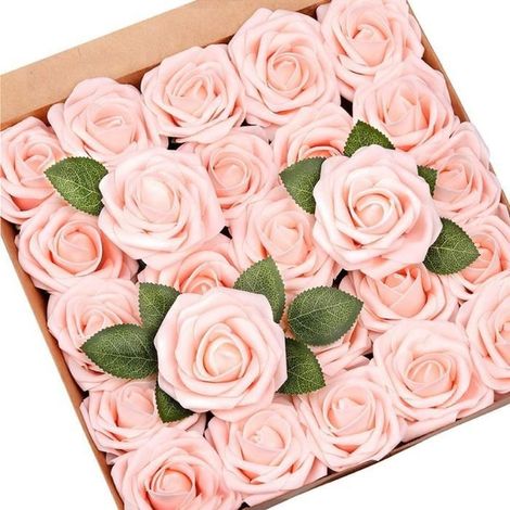 50Pcs Fleurs Artificielles Roses Mousse Faux Rose avec Tige pour Bouquet De Mariage Fête De Douche De Mariée Maison DIY Décoration