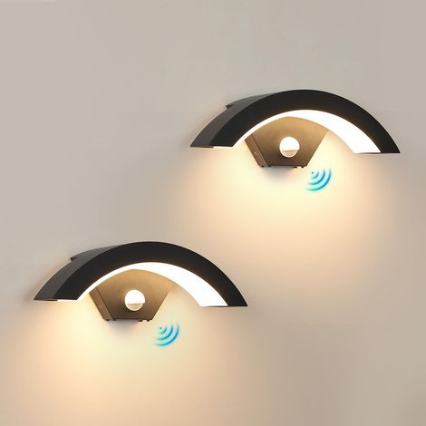 Lot de 2 Applique Murale Exterieur LED, 24W Lampe Murale Exterieure avec Détecteur de Mouvement, IP65 Éclairage Murale Etanche pour Entrée Patio Garage Porche Jardin, Noir (1/5)