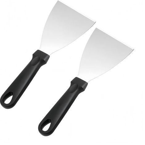 Lot de 2 Grattoir Acier Inoxydable, Bord Incliné, Poignée Silicone, Cuisine Barbecue (1/4)