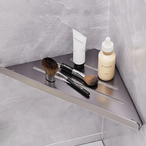 Étagère d'Angle de Douche – Flottante Triangulaire en Acier Inoxydable, Pour Shampoing, Cosmétiques et Bouteilles (1/5)