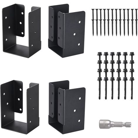 Supports de poutre cachés - 4 pièces 2" x 4" finition extérieure avec brides cachées - Supports de poutre cachés en acier Q235B revêtus de poudre pour (1/4)