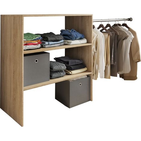 Dacho1 armoire de rangement étagère avec 1 x barre de suspension 3 tablettes chêne décor.