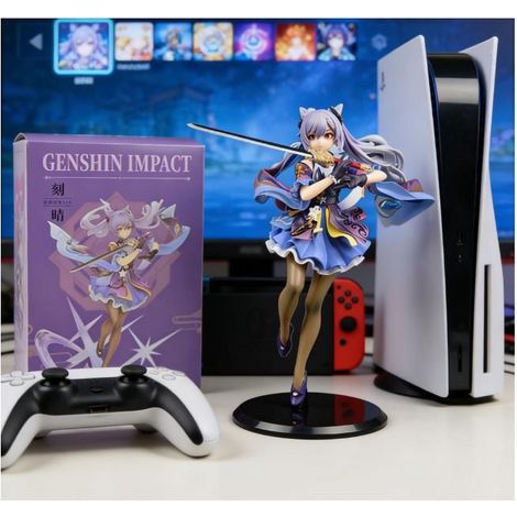 KLVGTIFS PU - Figurine PVC de Keqing brandissant une épée (socle inclus) – Objet de collection idéal – Décoration de bureau et cadeau (1/5)