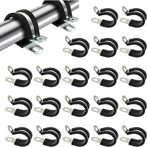 Lot de 20 colliers de serrage en acier inoxydable de 10 mm avec insert en caoutchouc - Colliers de serrage en métal pour tuyau, câble, fil, montage de tuyaux (M10) (1/5)
