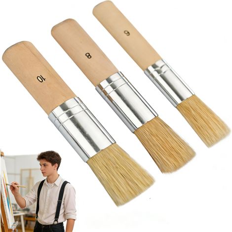 3 Pièces Pinceau Pochoir Rond Brosse à Pochoir en Bois Poils Naturels Brosses Rondes pour Peinture Acrylique Huile Aquarelle Projets Fabrication de Cartes Tailles 6 8 10 (1/5)