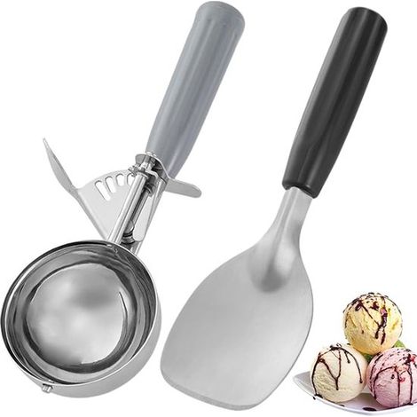 Juego de cucharas para helado, Juego de 2 piezas, Cuchara para helado de acero inoxidable, Cuchara multifuncional de acero inoxidable para helado (1/5)