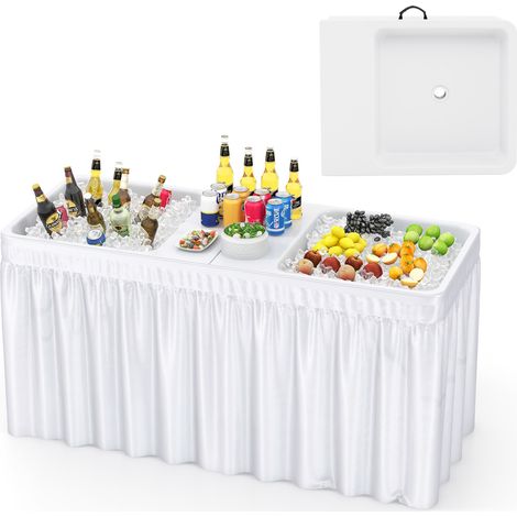Table de Refroidissement Pliable de 151 cm, Table Extérieure avec Double Évier, Jupe Assortie et Tuyau de Drainage, Blanc (1/5)