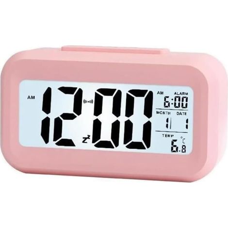 Digitaler Wecker mit Nachtlicht, Umgebungstemperaturanzeige, Schlummerfunktion, 12/24-Stunden-Format, ideal für Schlafzimmer, Tiefschläfer und Büros (rosa). (1/4)